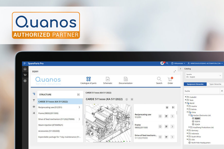 IIOT-SERVICE-LÖSUNG EQUIPMENTCLOUD® MIT ERSATZTEILMANAGEMENT VON QUANOS ERWEITERT